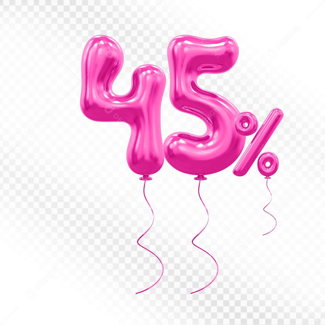 Elemento 3D Balão Rosa de Número 45% Para composição PSD