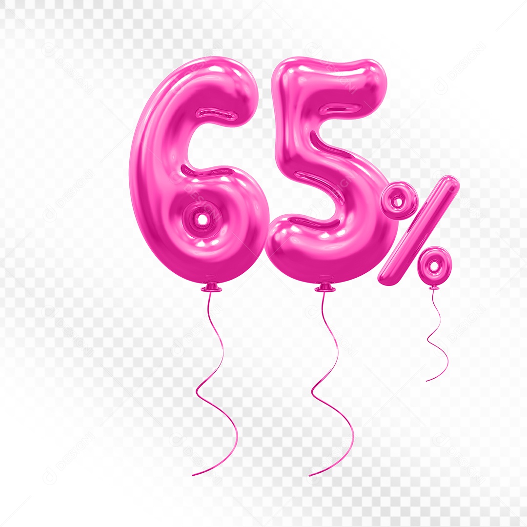 Elemento 3D Balão Rosa de Número 65% Para composição PSD