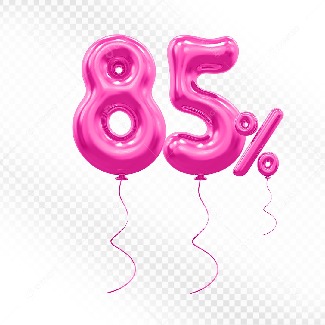 Elemento 3D Balão Rosa de Número 85% Para composição PSD