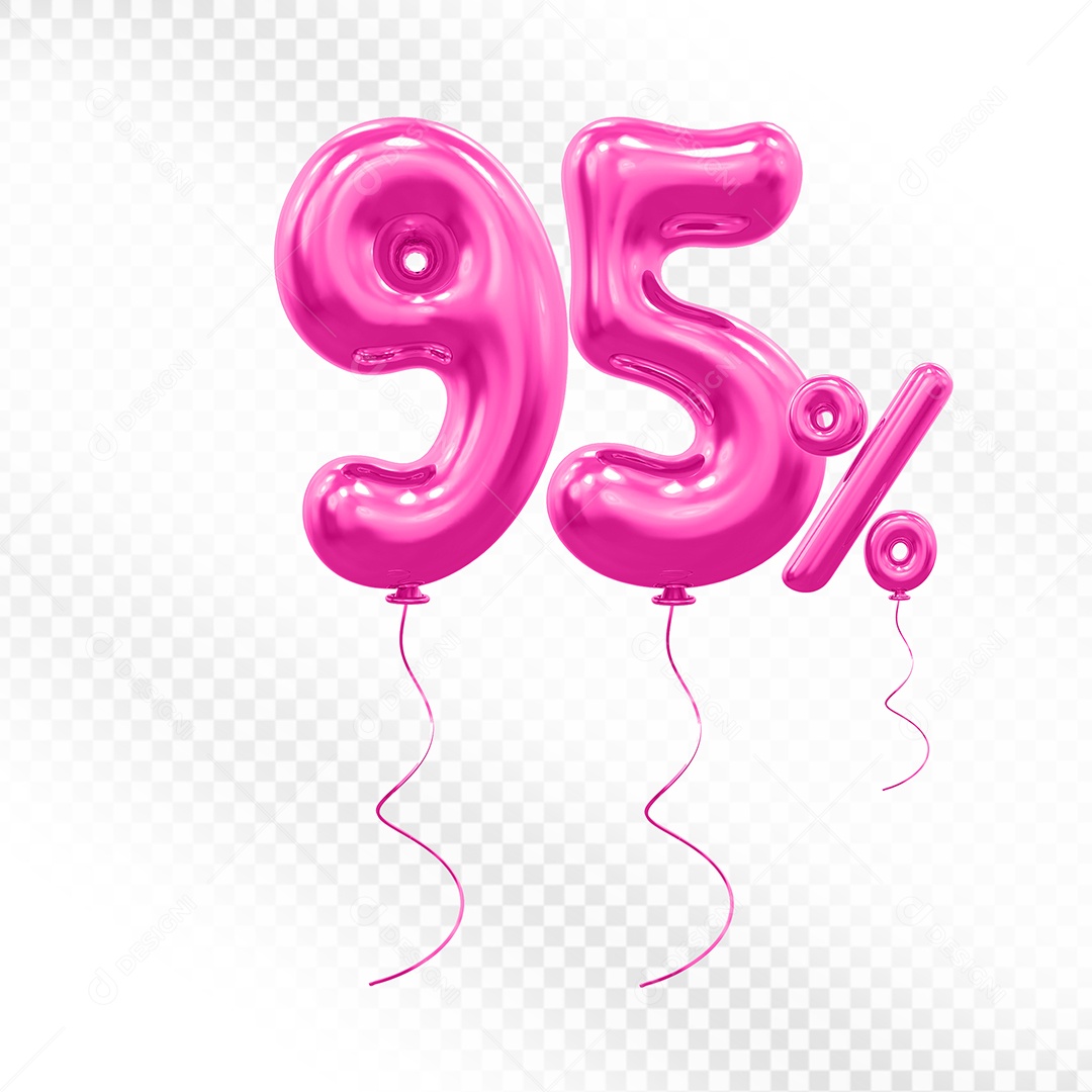 Elemento 3D Balão Rosa de Número 95% Para composição PSD
