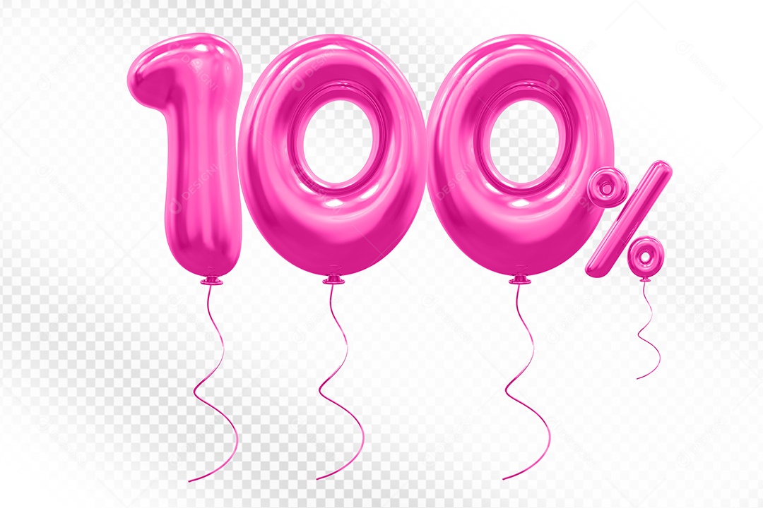 Elemento 3D Balão Rosa de Número 100% Para composição PSD