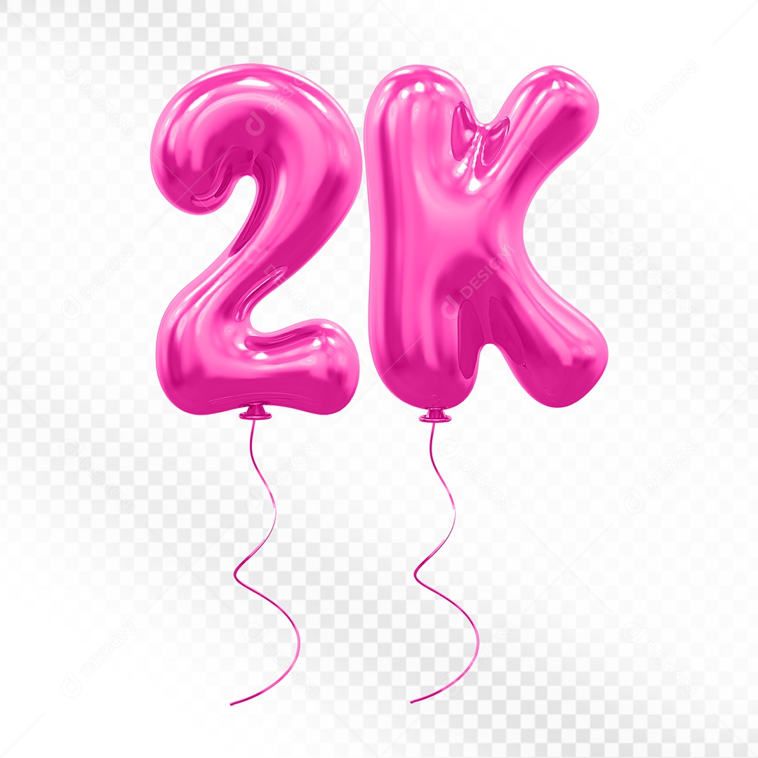 Elemento 3D Balão Rosa de Número 2K Para composição PSD