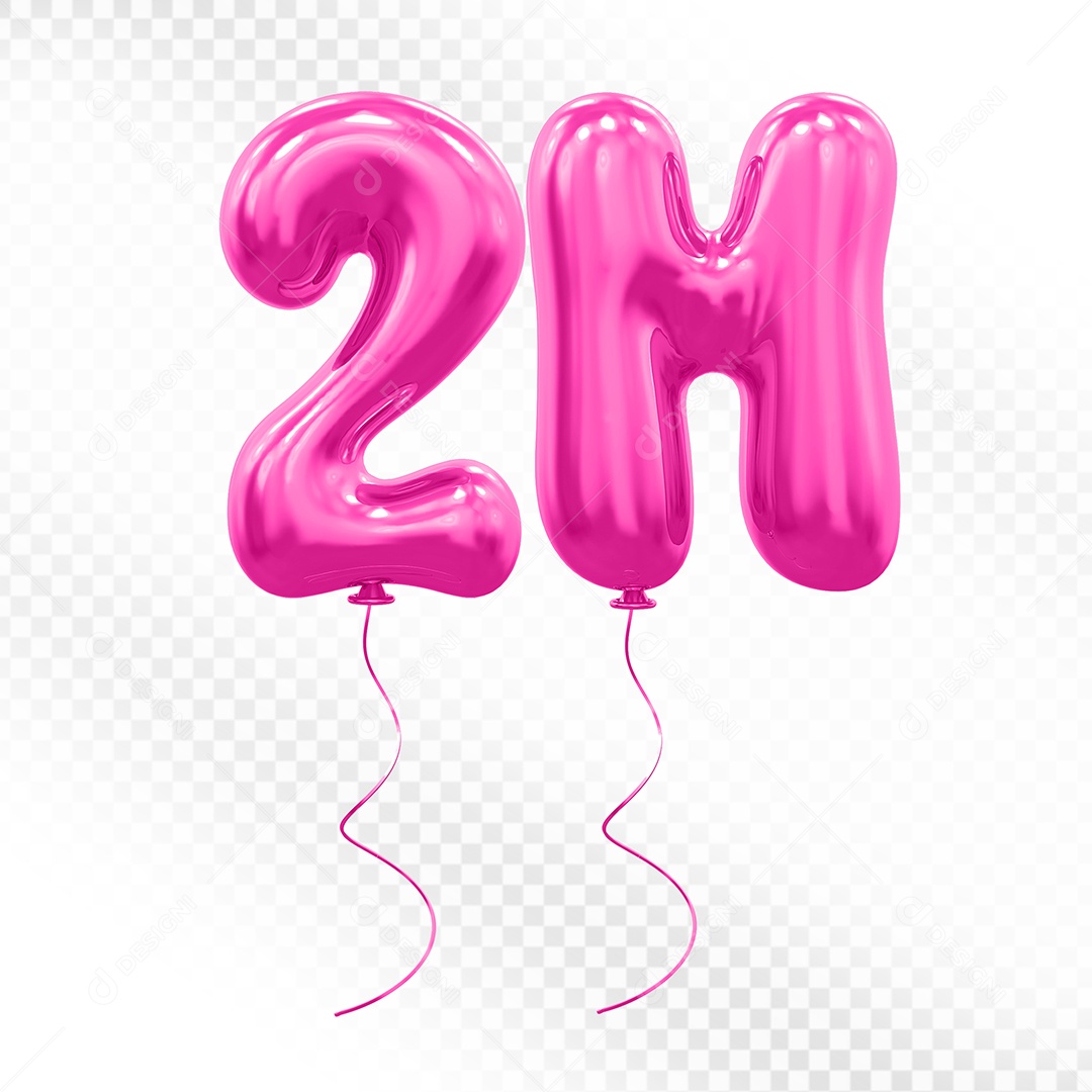 Elemento 3D Balão Rosa de Número 2M Para composição PSD