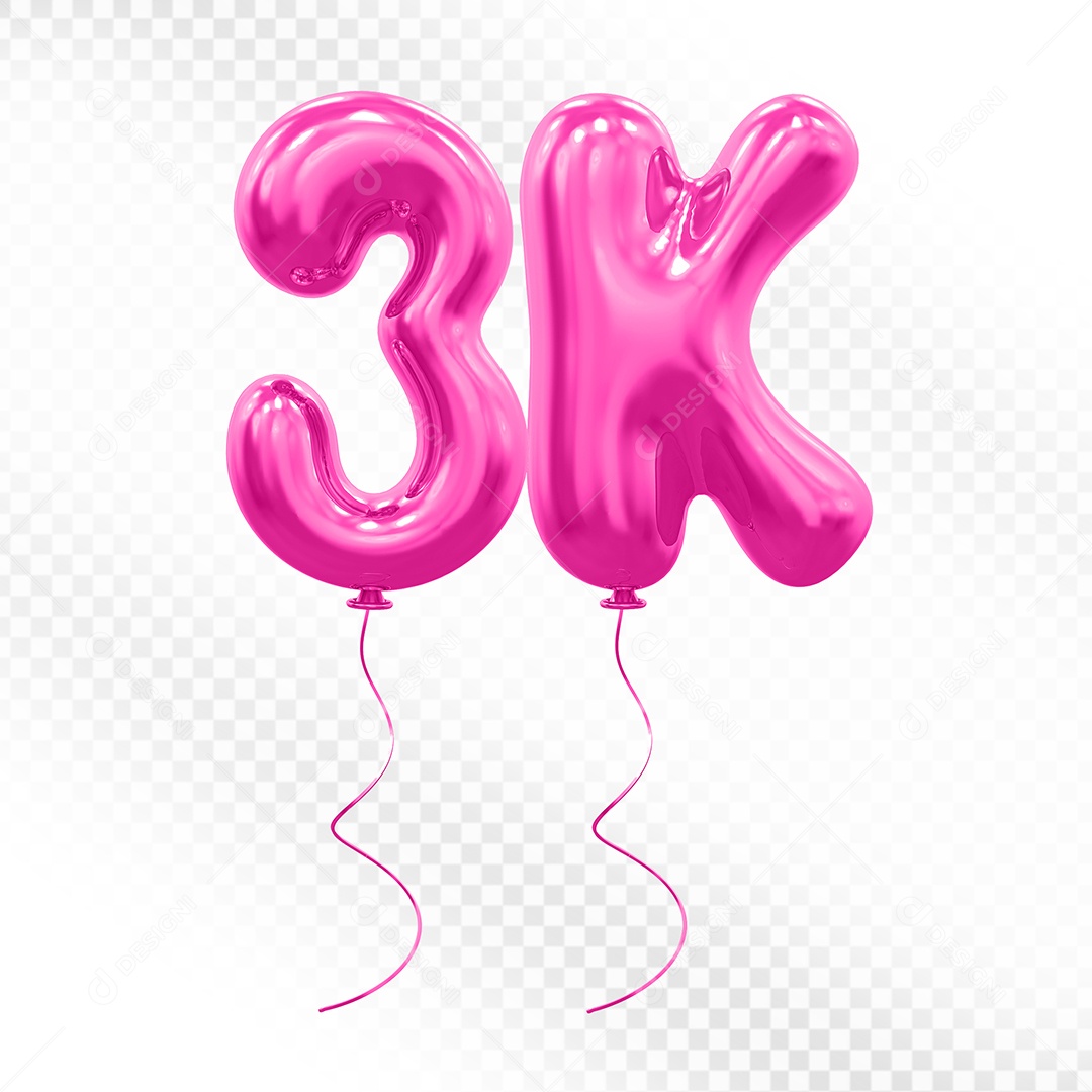 Elemento 3D Balão Rosa de Número 3K Para composição PSD
