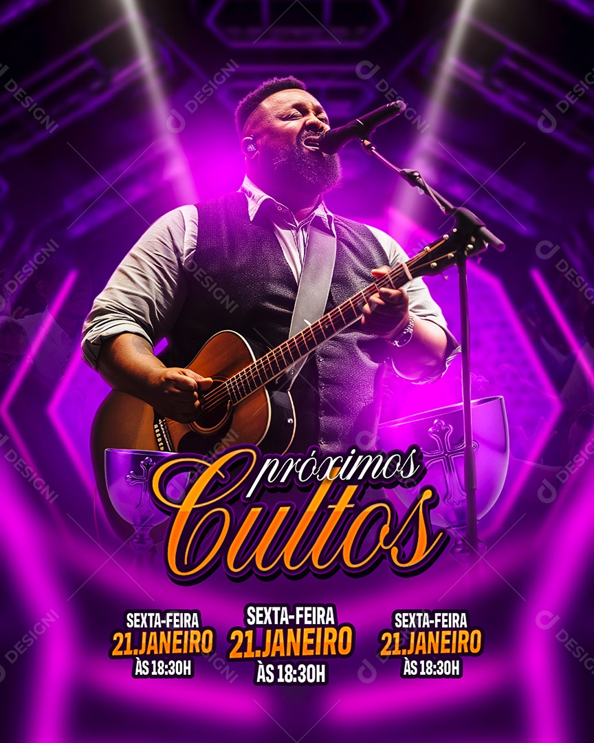 Flyer Gospel Próximos Cultos Social Media PSD Editável