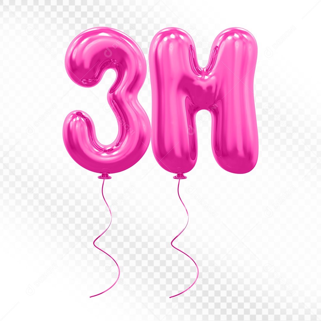 Elemento 3D Balão Rosa de Número 3M Para composição PSD