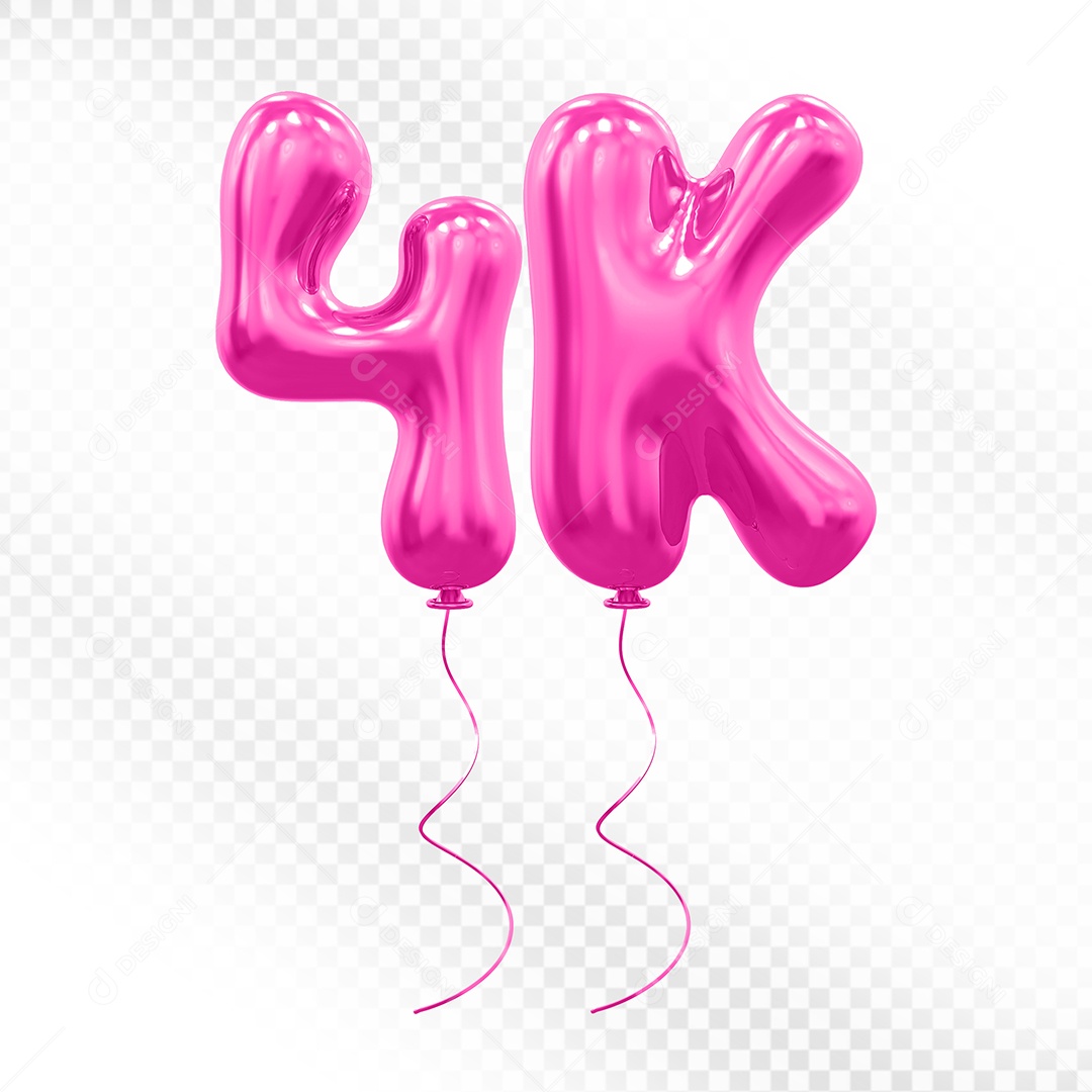 Elemento 3D Balão Rosa de Número 4K Para composição PSD