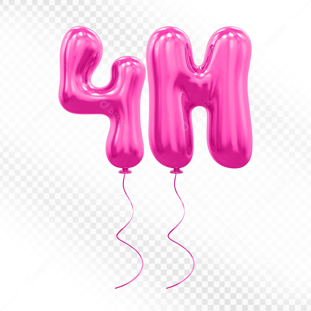 Elemento 3D Balão Rosa de Número 4M Para composição PSD