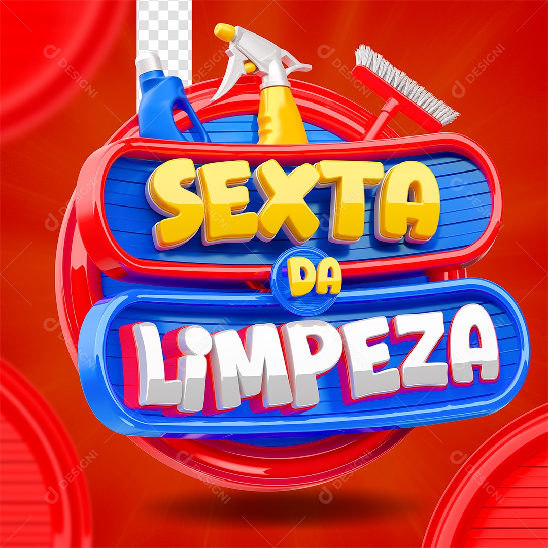 Sexta Da Limpeza Selo 3D Dourado Vermelho e Azul para Composição PSD