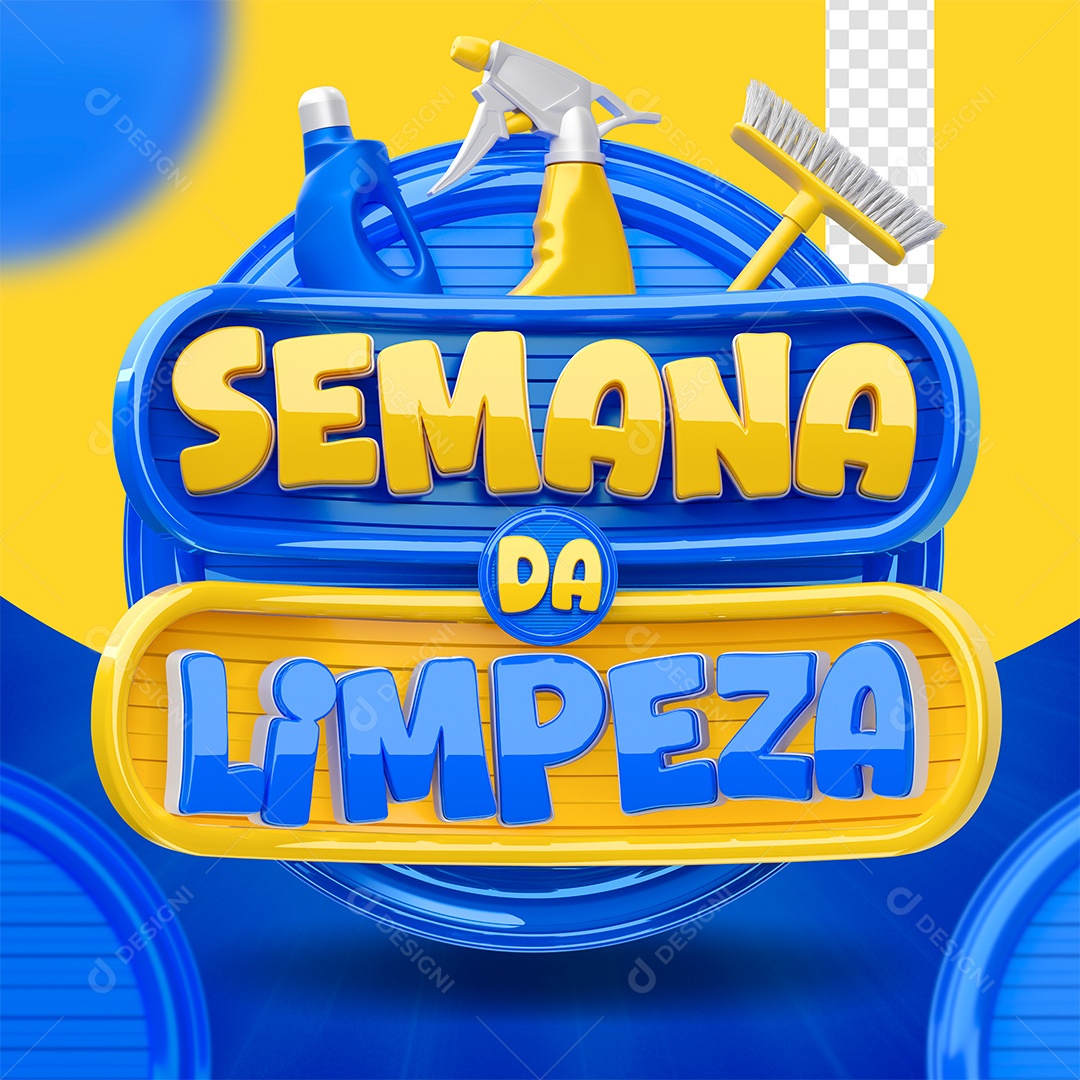 Semana Da Limpeza Selo 3D Dourado e Azul para Composição PSD