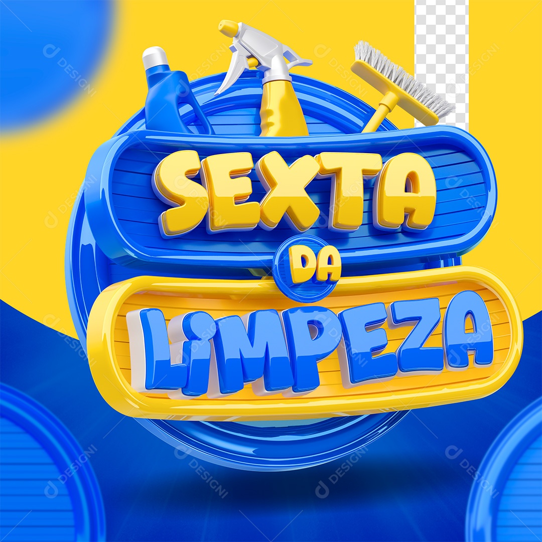 Sexta da Limpeza Selo 3D Dourado e Azul para Composição PSD