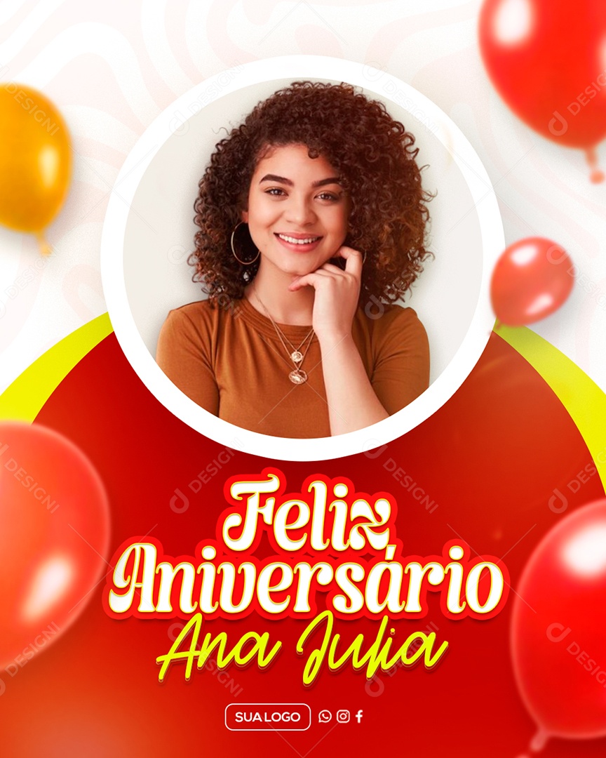 Feliz Aniversário Ana Julia Social Media PSD Editável