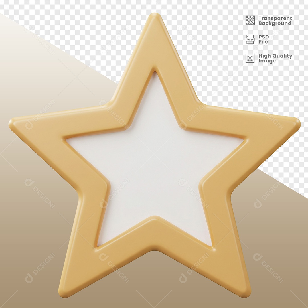 Estrela Dourada e Branca Elemento 3D para Composição PSD