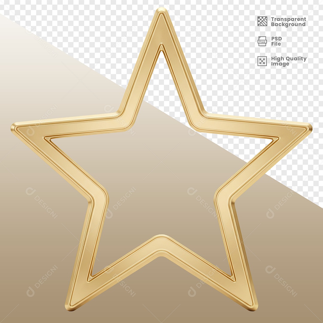 Estrela Dourada de Ano Novo Elemento 3D para Composição PSD