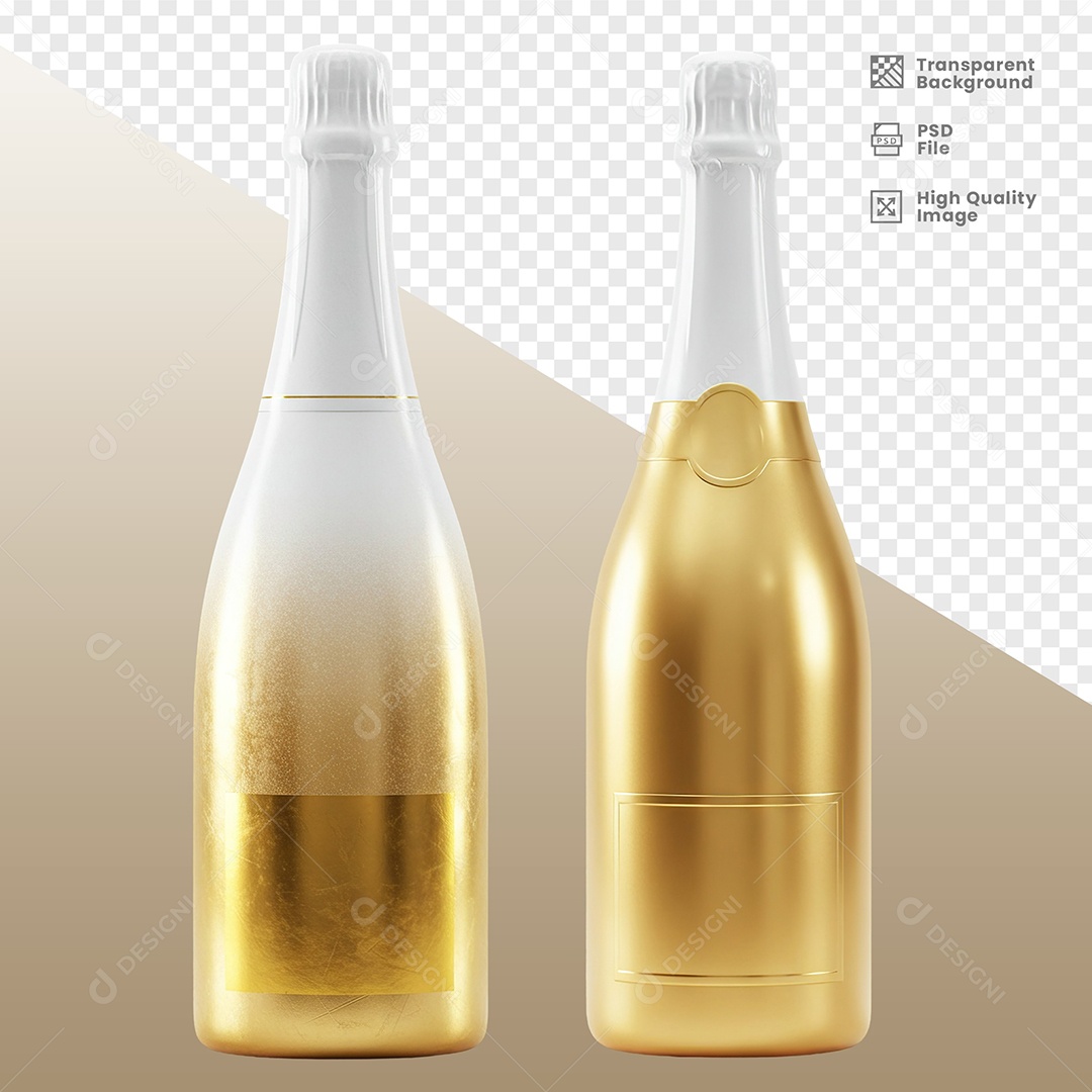 Garrafas de Bebida Elemento 3D Douradas para Composição PSD