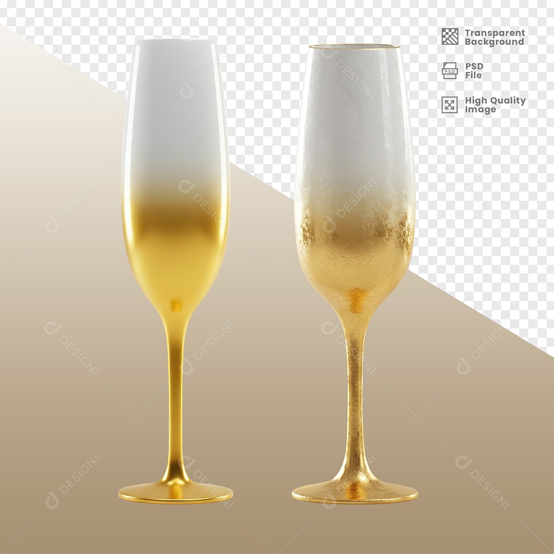 Taças de Champanhe Elemento 3D Douradas para Composição PSD