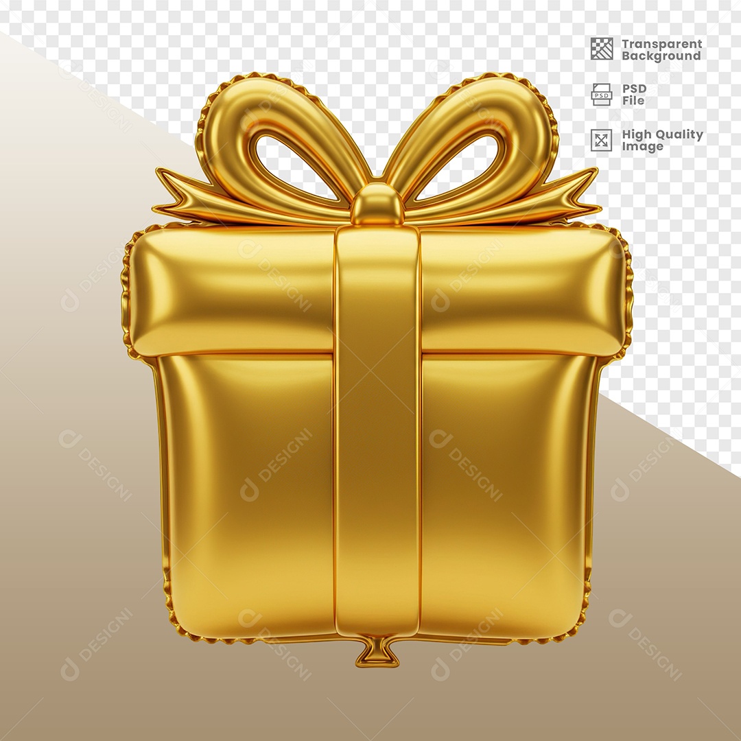 Caixa de Presente Elemento 3D Dourada para Composição PSD