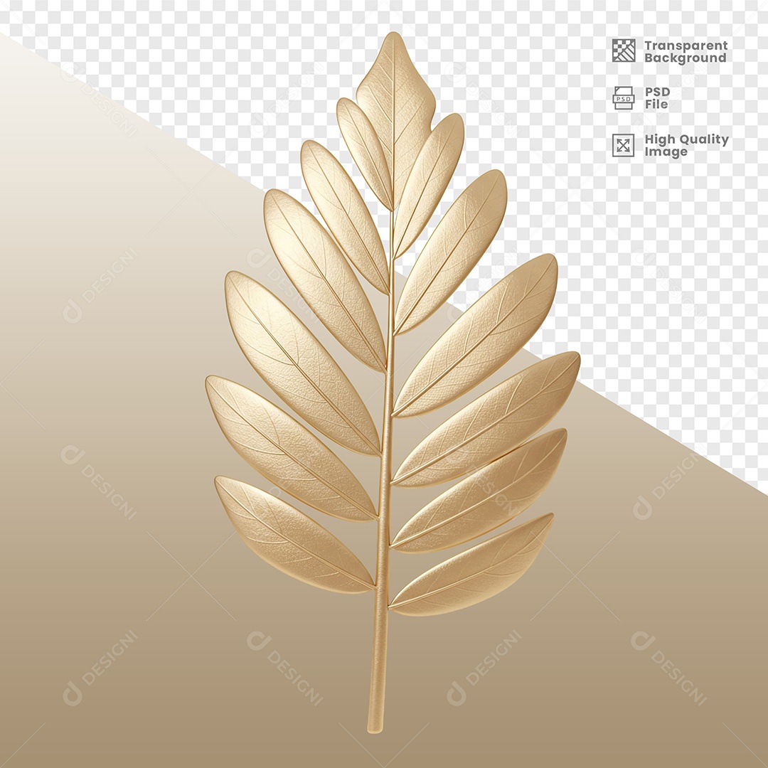 Folhas Elemento 3D Dourada para Composição PSD