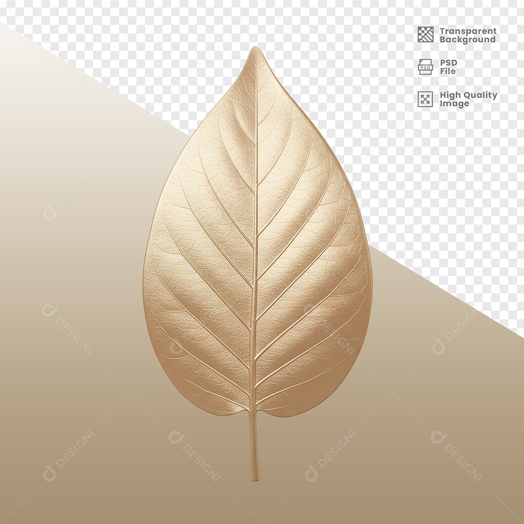 Folha Dourada Elemento 3D para Composição PSD