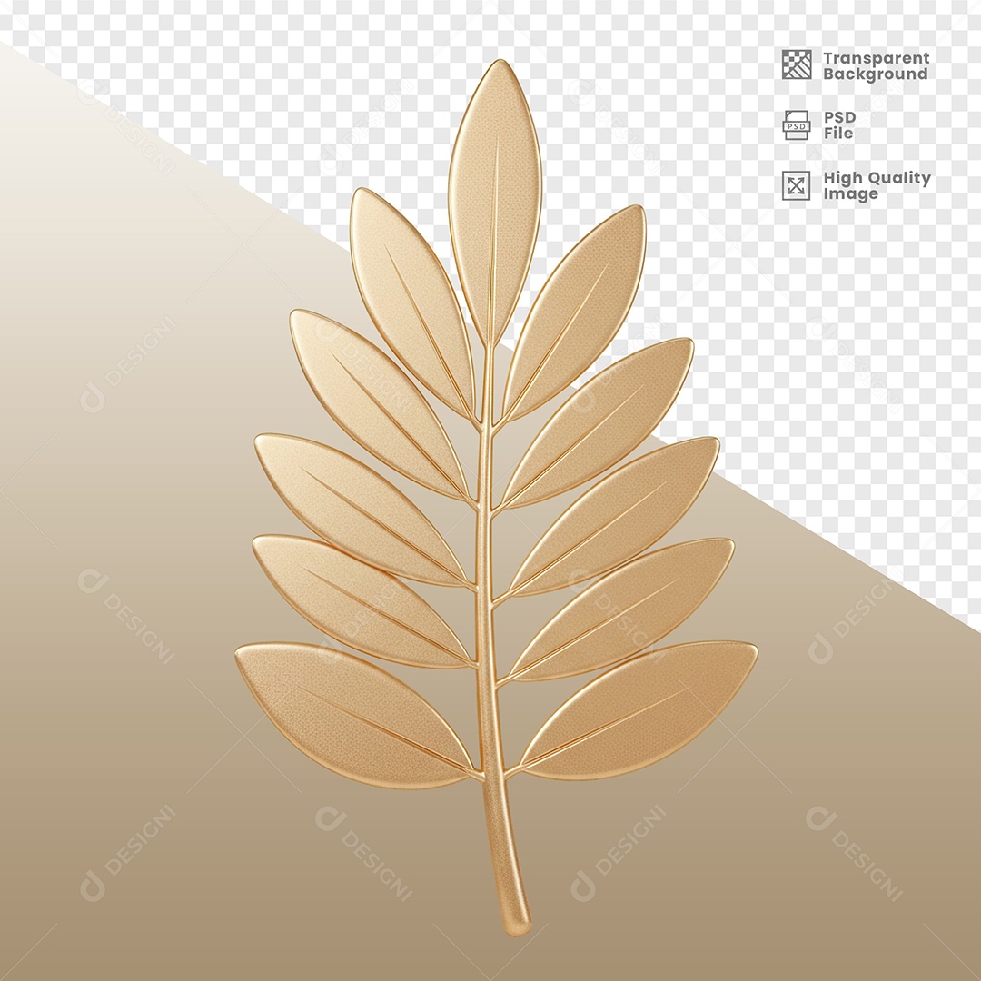 Folha Dourada Elemento 3D de Ano Novo para Composição PSD