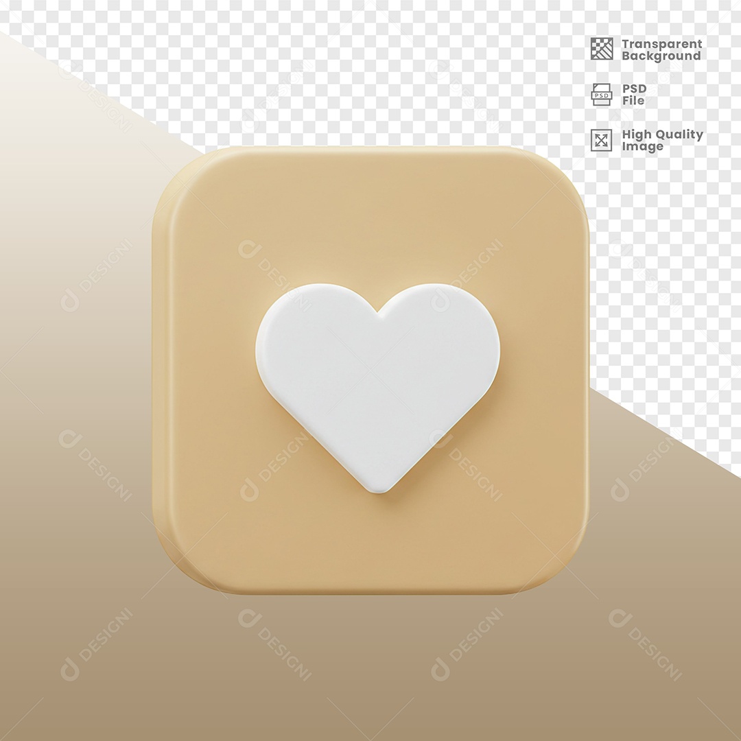 Quadro com Coração Elemento 3D para Composição PSD