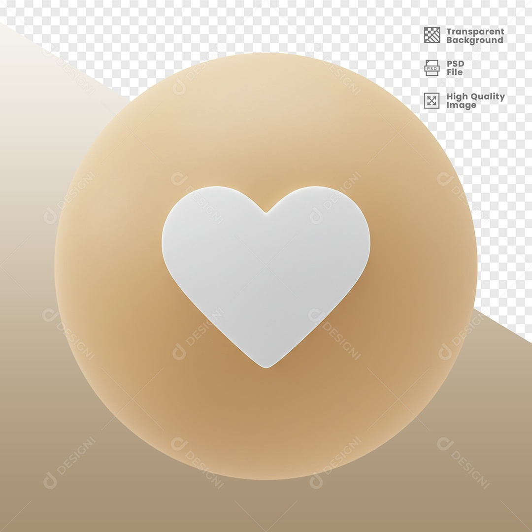 Bola com Coração Elemento 3D para Composição PSD
