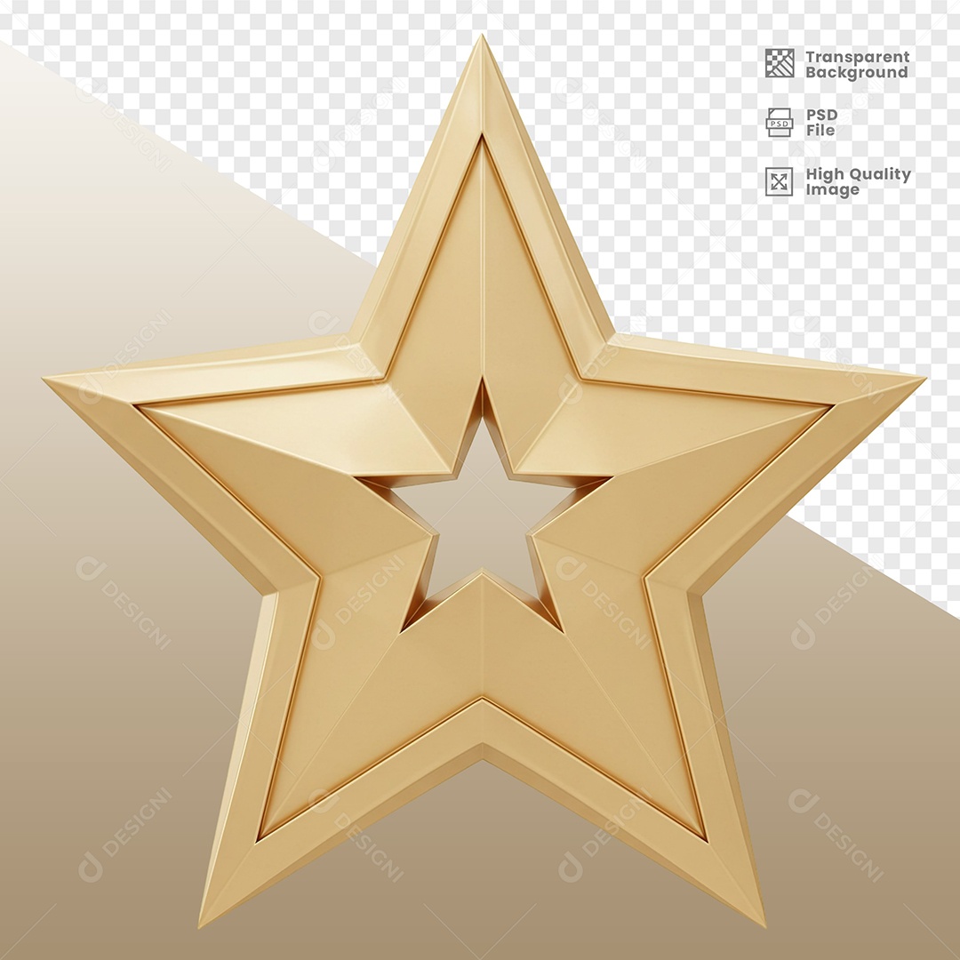 Estrela Dourada de Ano Novo Elemento 3D para Composição PSD