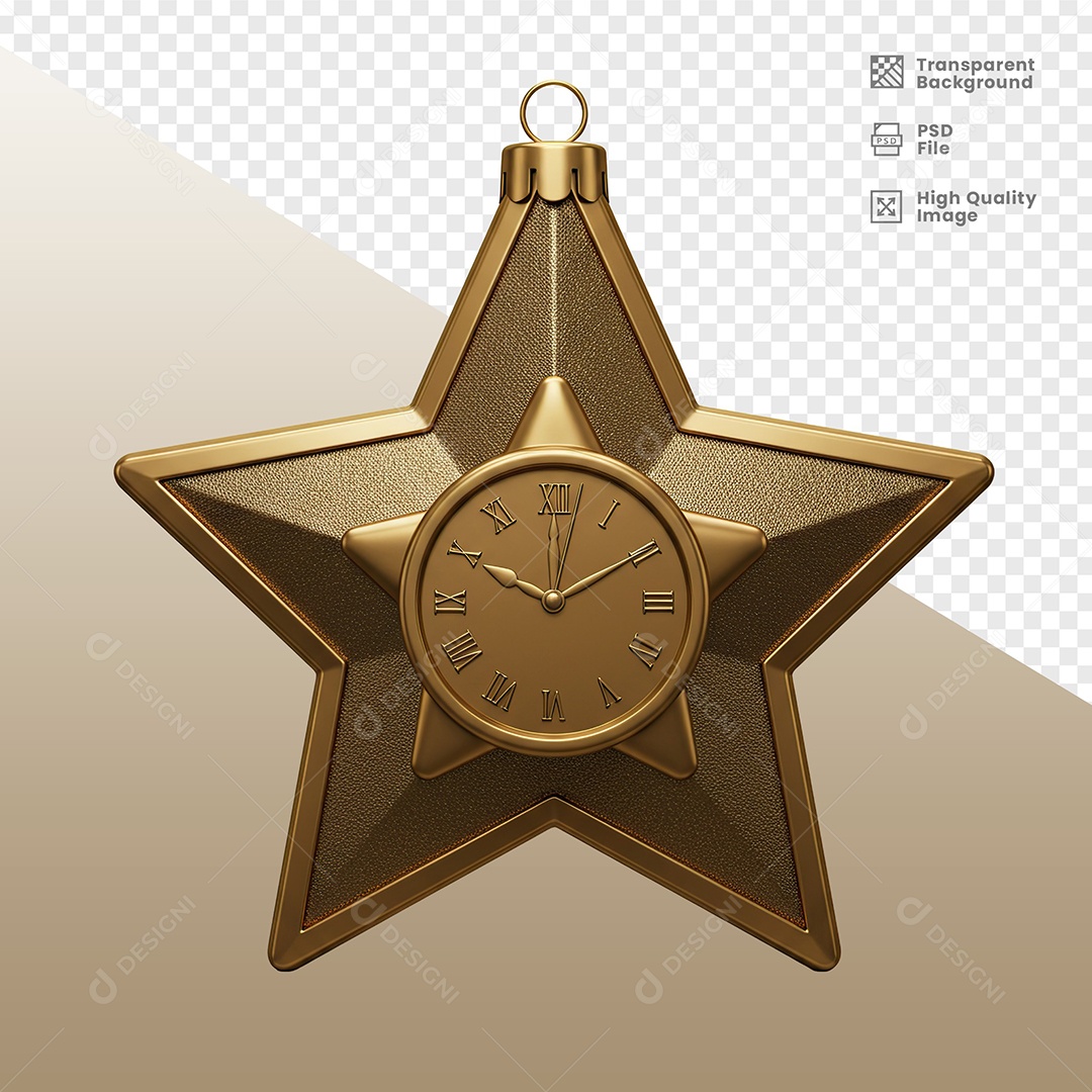 Estrela de Ano Novo Elemento 3D Dourada para Composição PSD