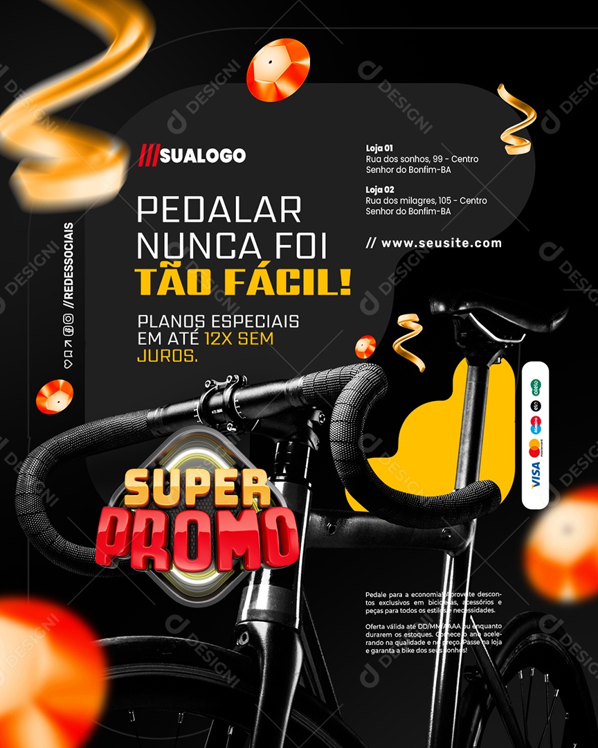 Super Promo Bicicletaria Pedalar Nunca Foi Tão Fácil Social Media PSD Editável