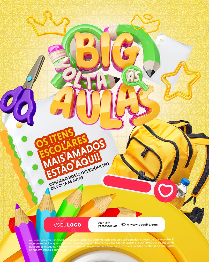 Big Volta às Aulas Os Itens Escolares Mais Amados Estão Aqui Social Media PSD Editável