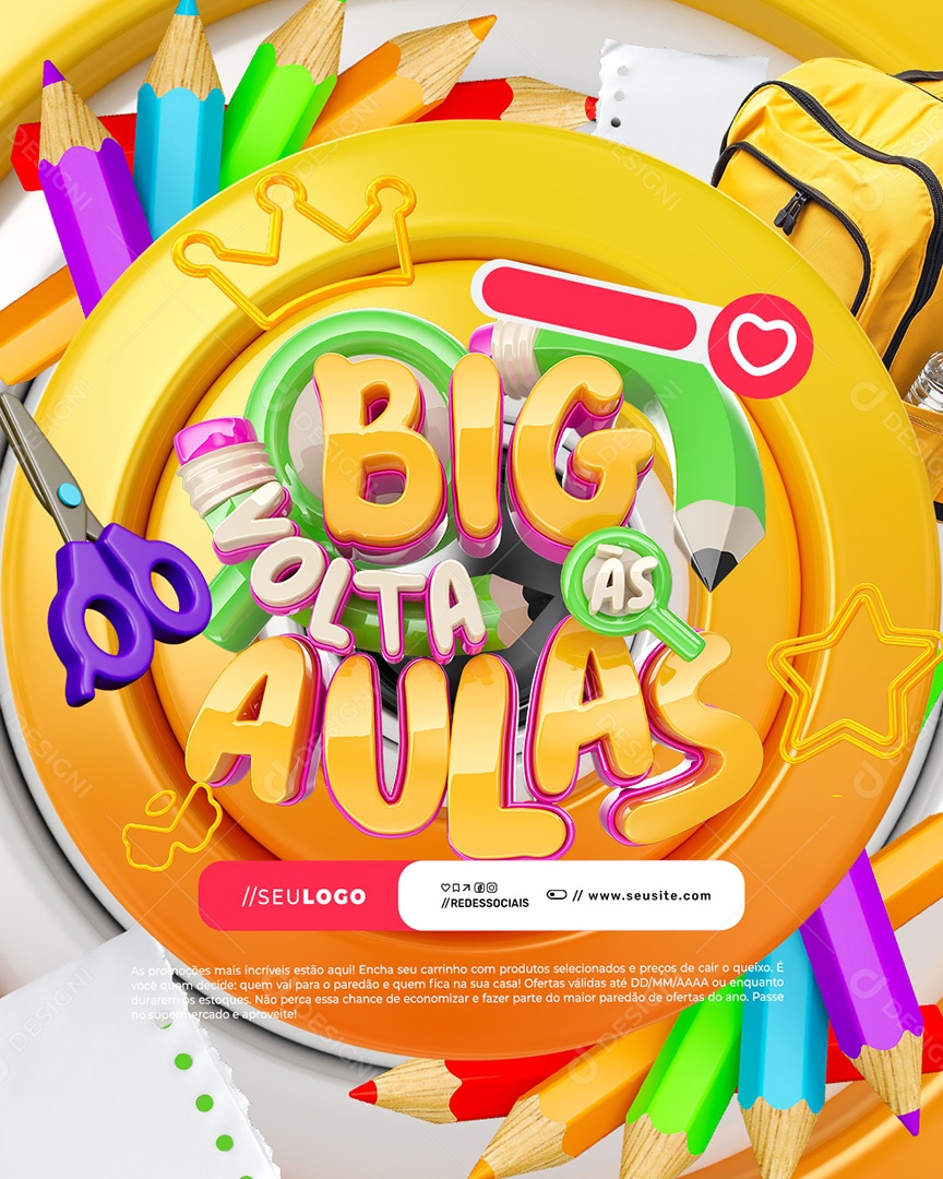 Big Volta às Aulas Papelaria Social Media PSD Editável