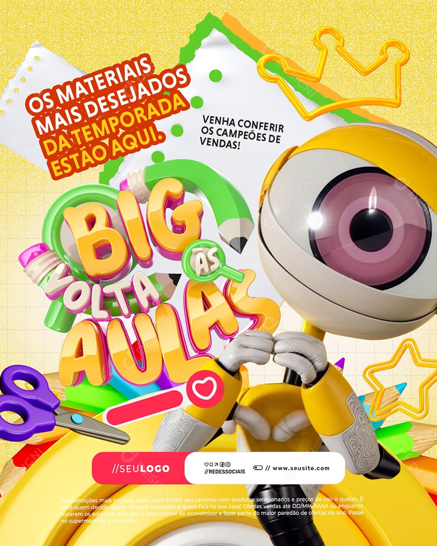 Big Volta às Aulas Os Materiais Mais Desejados Social Media PSD Editável