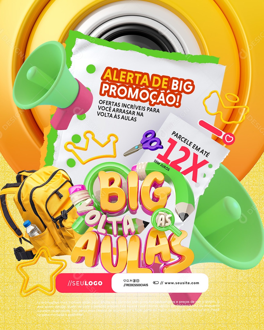 Big Volta às Aulas Alerta de Promoção Social Media PSD Editável