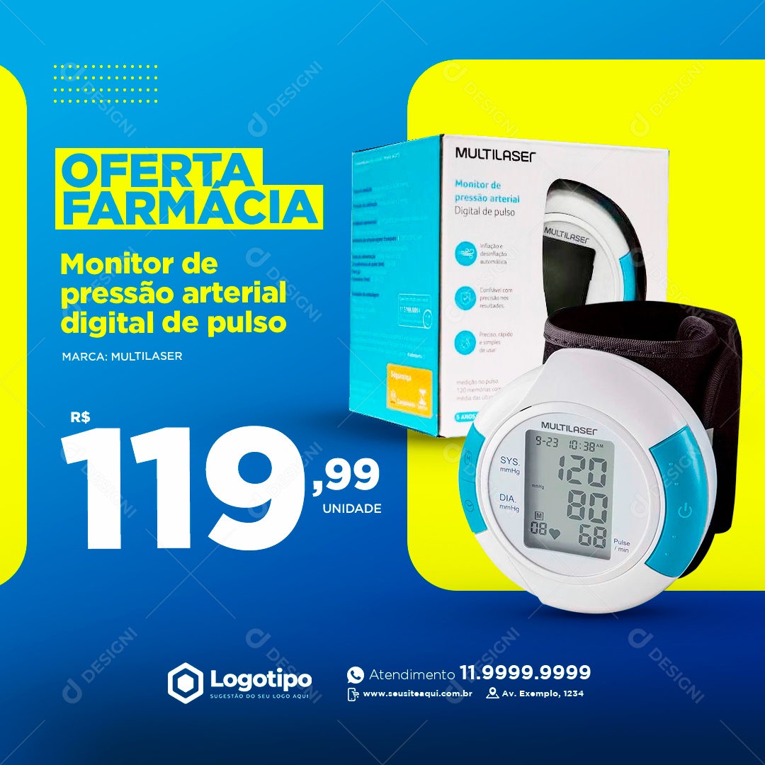 Oferta FarmáciaMonitor de Pressão Social Media PSD Editável