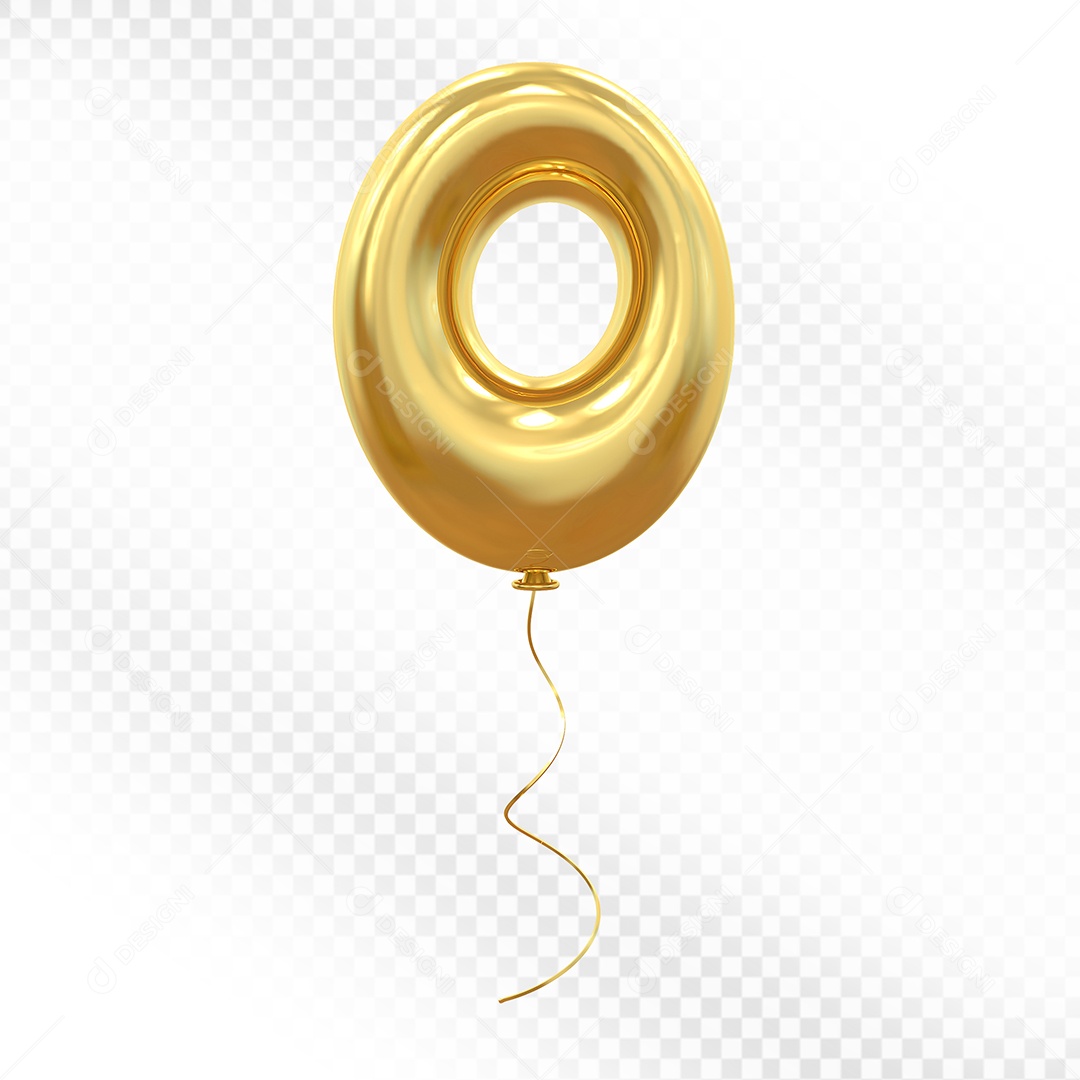 Elemento 3D Balão Dourado de Número 0 para Composição PSD