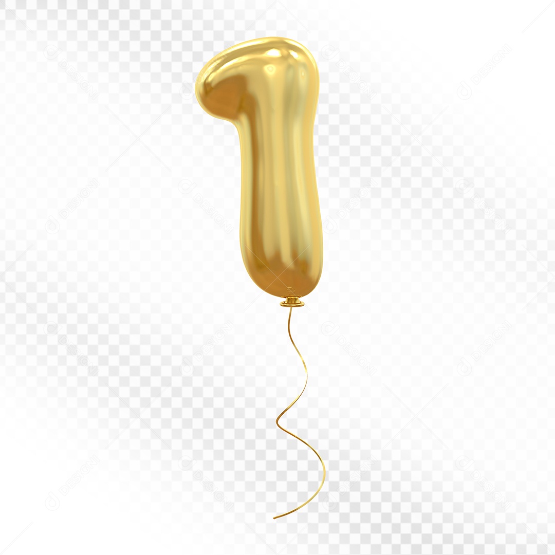 Elemento 3D Balão Dourado de Número 1 para Composição PSD