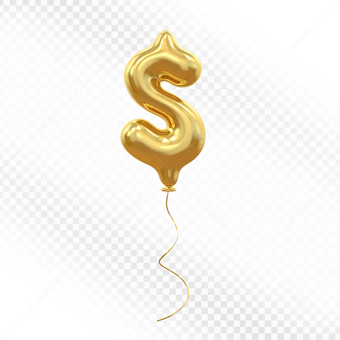 Elemento 3D Balão Dourado $ para Composição PSD