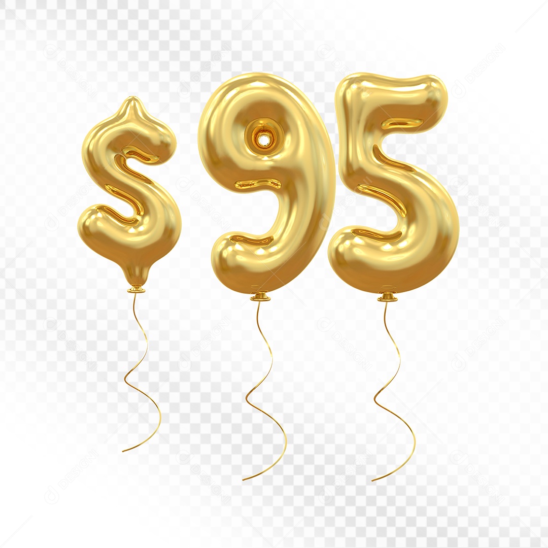 Elemento 3D Balão Dourado de Número $95 para Composição PSD