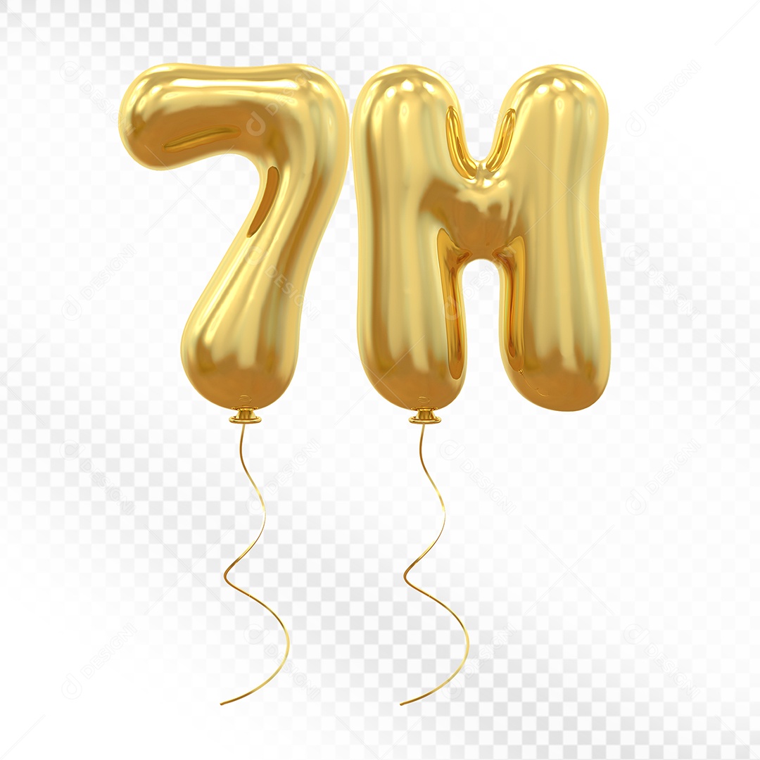 Elemento 3D Balão Dourado de Número 7M para Composição PSD