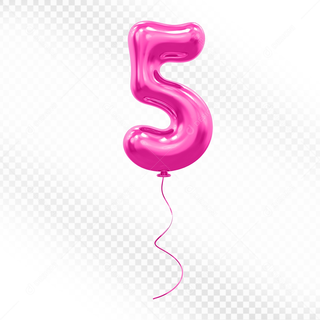 Elemento 3D Balão Rosa de Número 5 para Composição PSD