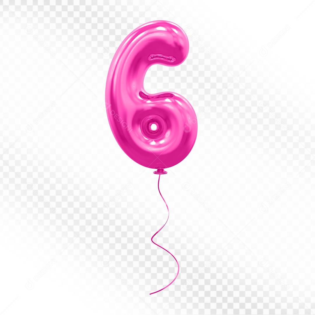 Elemento 3D Balão Rosa de Número 6 para Composição PSD