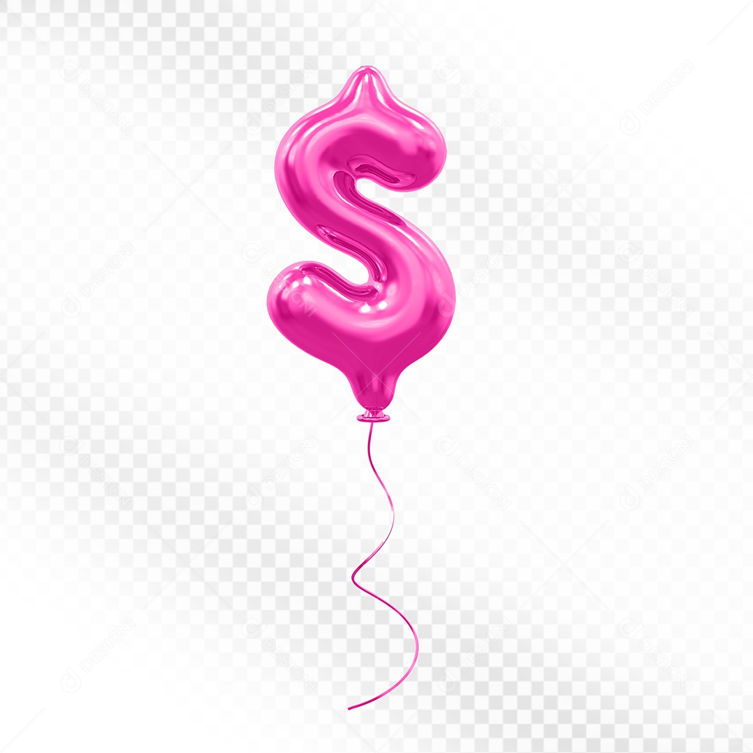 Elemento 3D Balão Rosa $ para Composição PSD