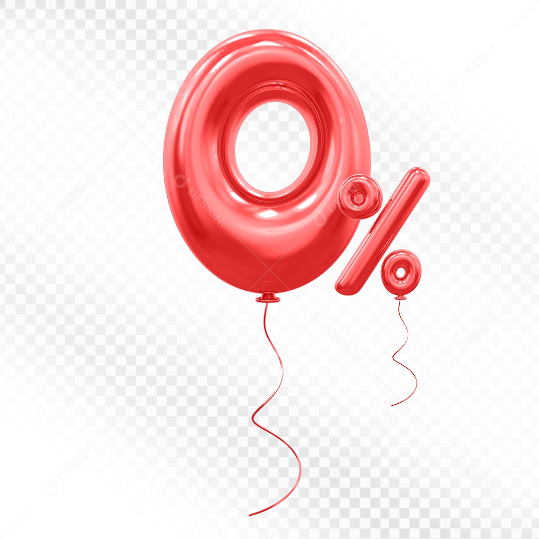 Elemento 3D Balão Vermelho de Número 0% para Composição PSD