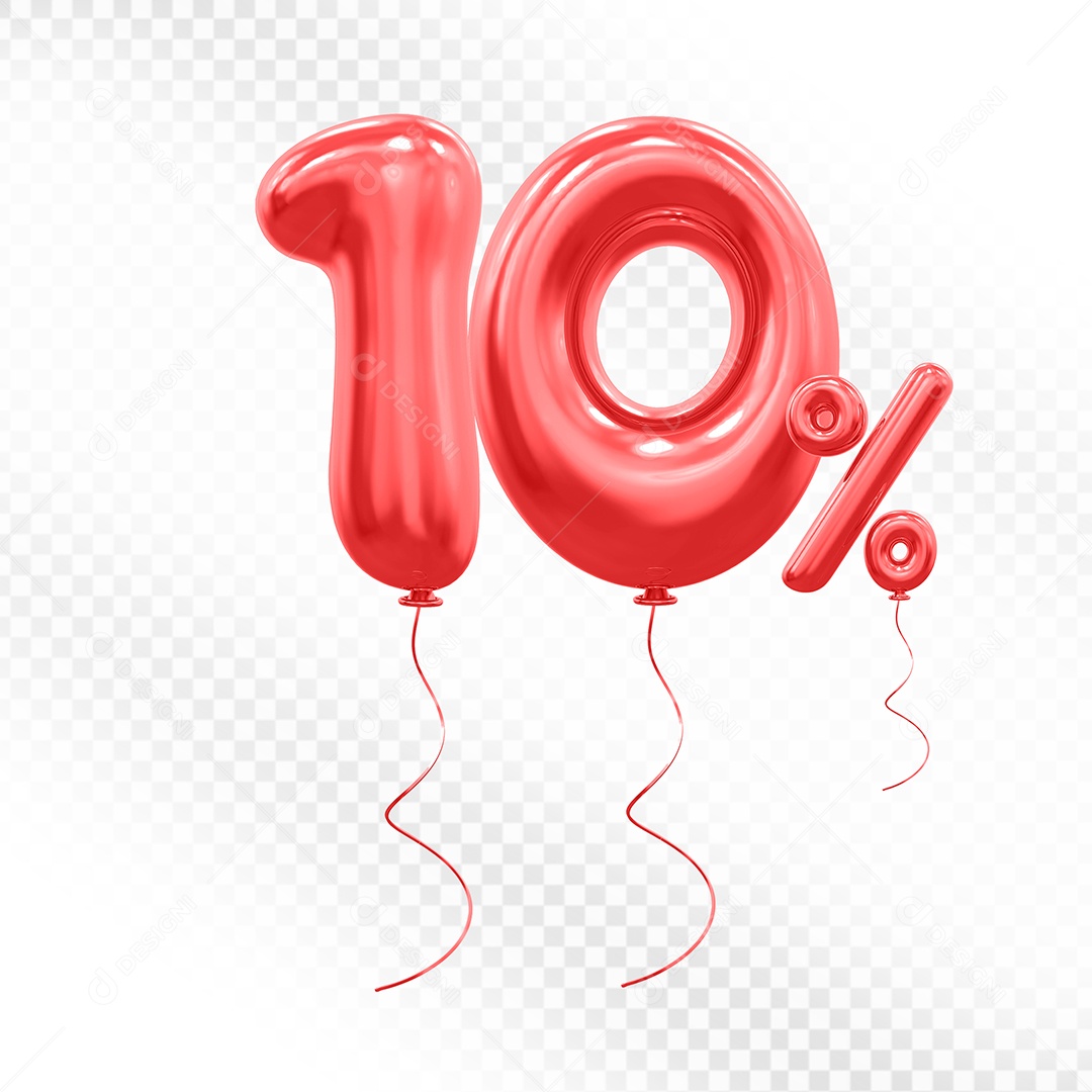 Elemento 3D Balão Vermelho de Número 10% para Composição PSD