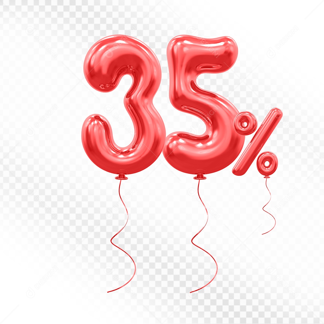 Elemento 3D Balão Vermelho de Número 35% para Composição PSD