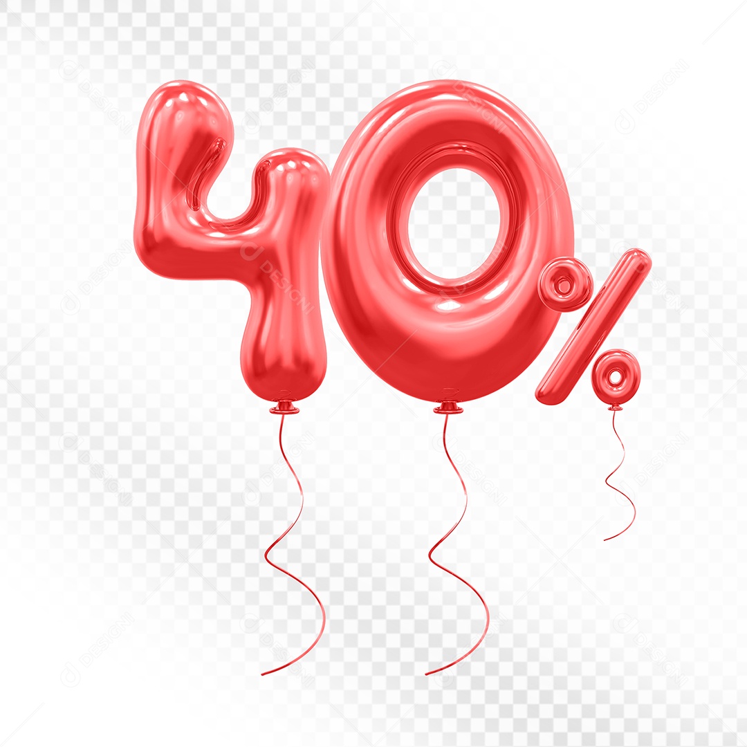 Elemento 3D Balão Vermelho de Número 40% para Composição PSD
