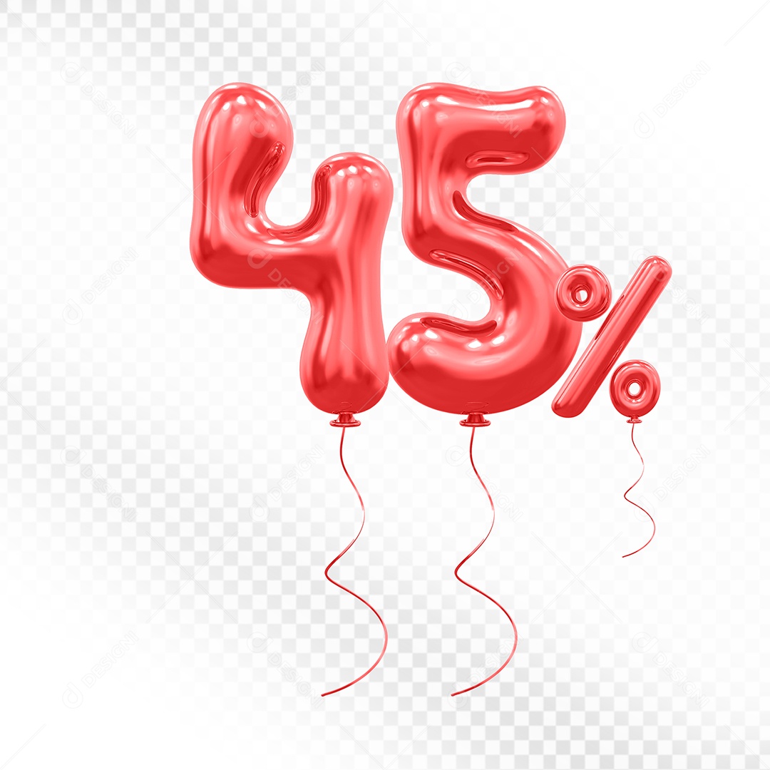 Elemento 3D Balão Vermelho de Número 45% para Composição PSD