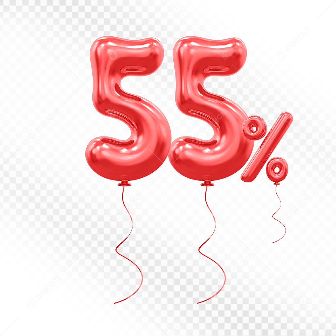 Elemento 3D Balão Vermelho de Número 55% para Composição PSD