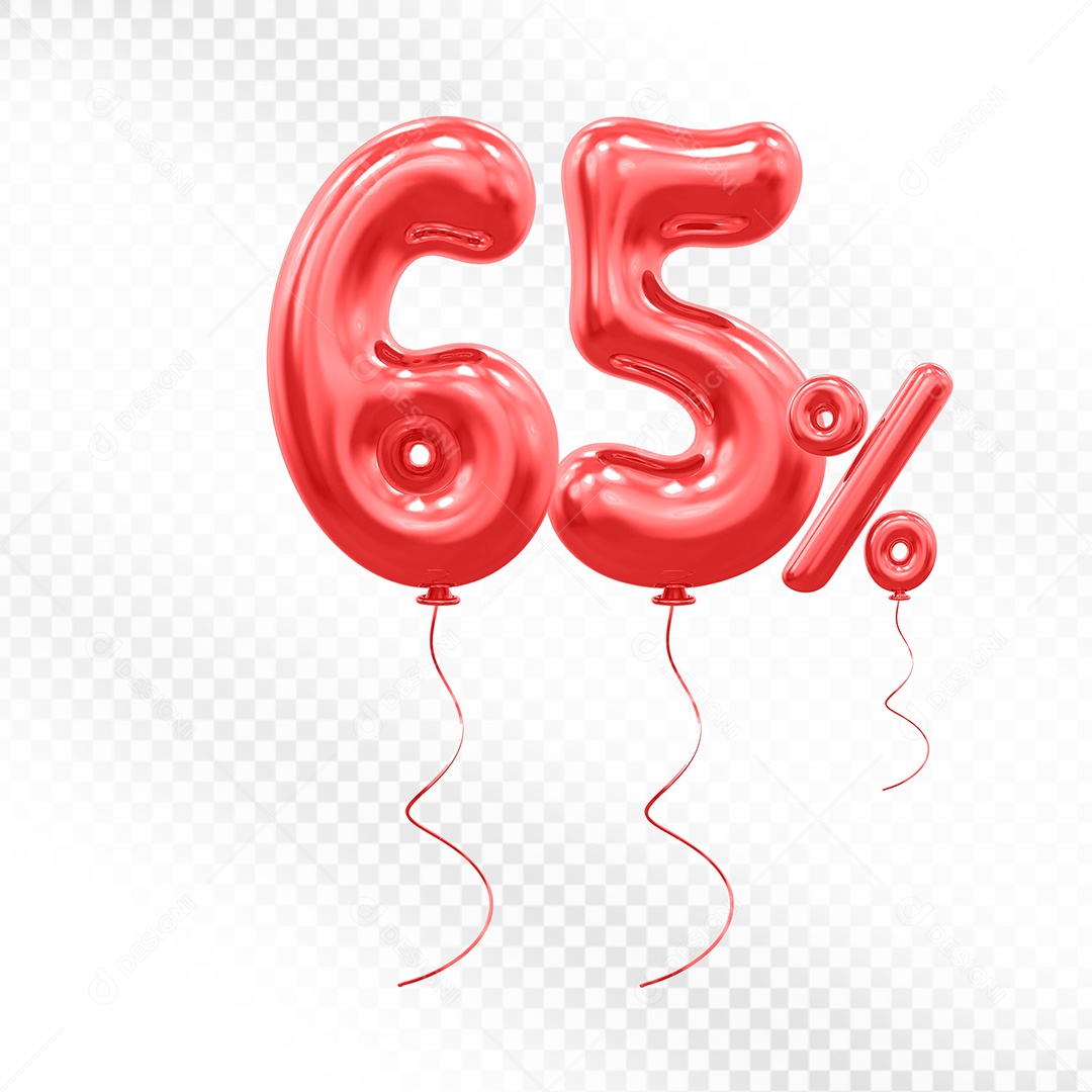Elemento 3D Balão Vermelho de Número 65% para Composição PSD