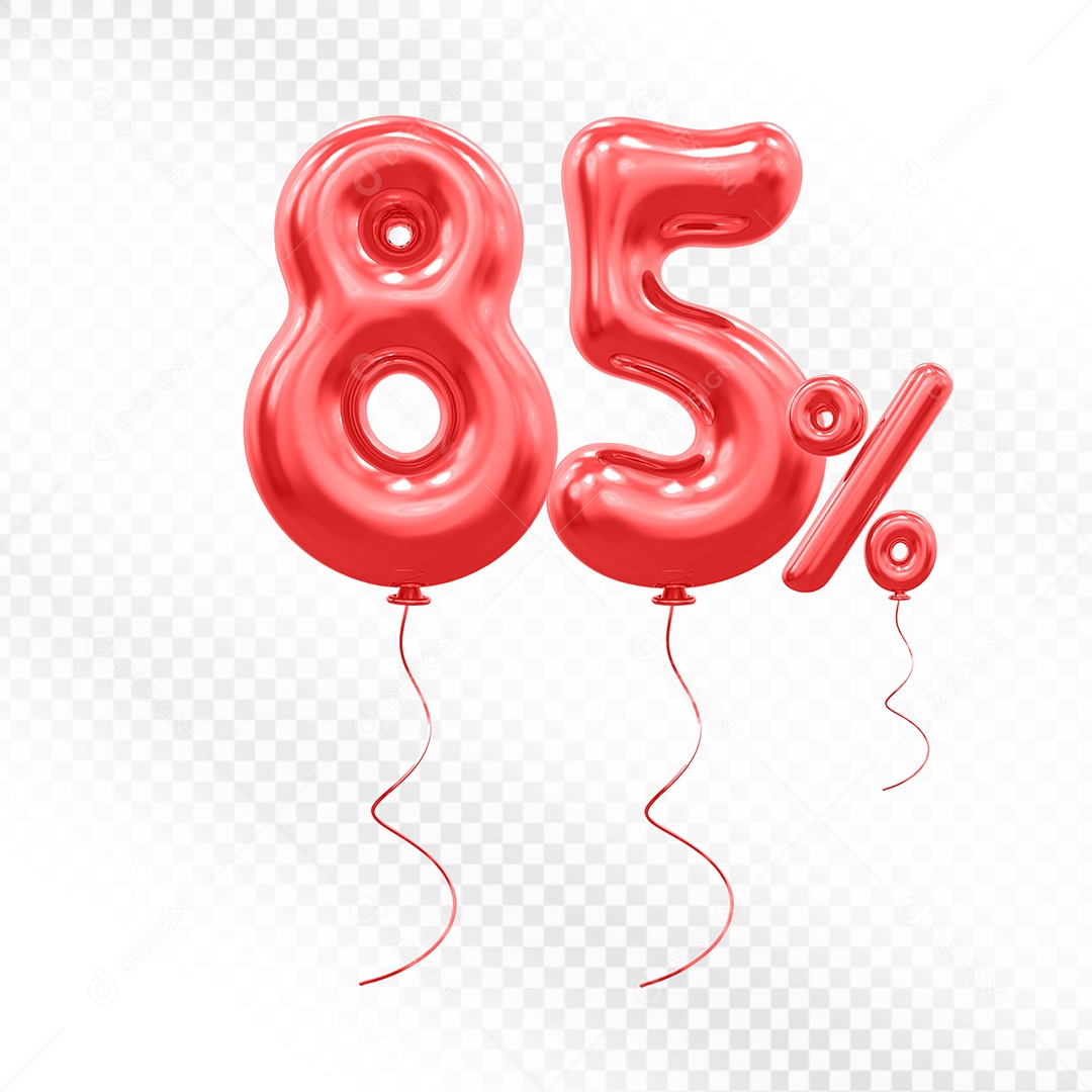 Elemento 3D Balão Vermelho de Número 85% para Composição PSD